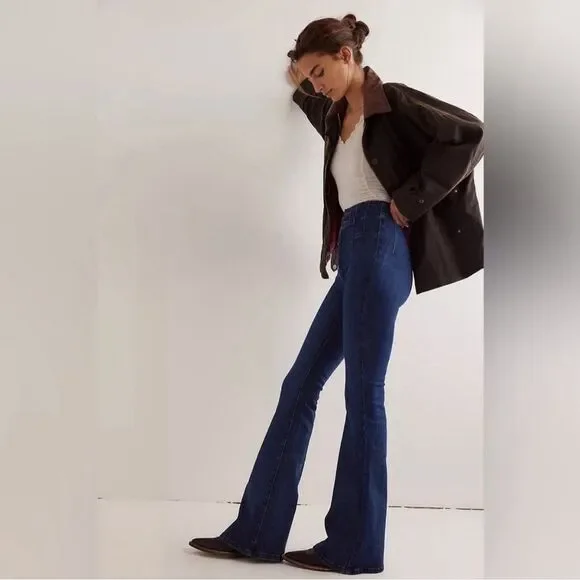 Free People We The Free Jayde Flare Jeans Dark Wash Womens Size 26 Boho Festival - Picture 3 of 15